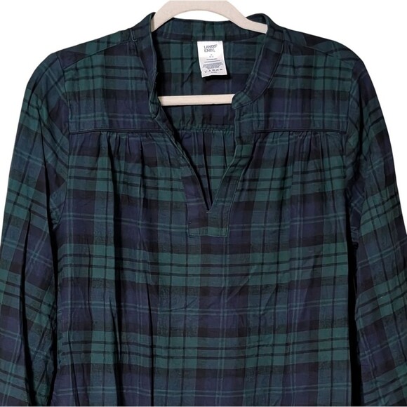 Lands' End classic blue green flannel nightgown pullover plaid side Medium 10/12 - Picture 9 of 9